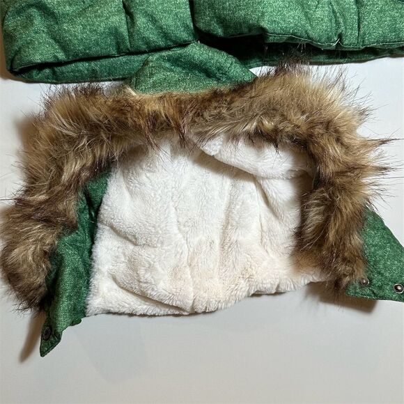 Green Tea Women's Puffer Vest M Green Faux Fur Hood Winter Casual - Picture 5 of 6